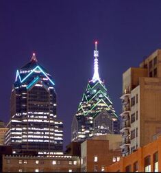 One and Two Liberty Place Philadelphia PA Light Up Teal Trigeminal Neuralgia