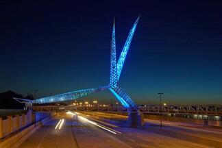 SkyDance Bridge Oklahoma City Oklahoma Light Up Teal Trigeminal Neuralgia